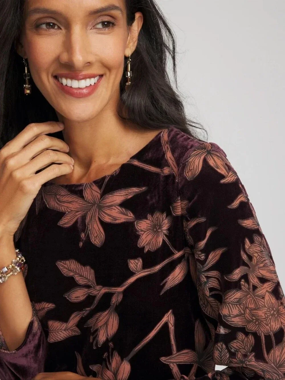 Chico's Burnout Velvet Midi Dress Size 3 Size 16 - Picture 2 of 9